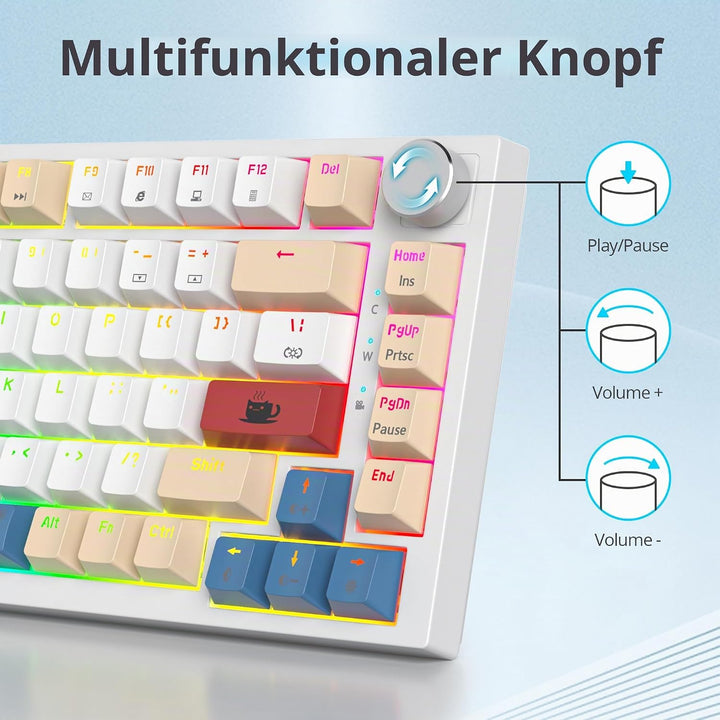 SOLIDEE Verkabelte Mechanische Gaming Tastatur 75 Prozent,hot-swap-fähige Mechanische Tastatur mit G