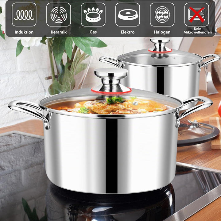 Joyfair Kochtopf, 22cm Premium 3-Lagiger Edelstahl Nudeltopf mit Glasdeckel, 5L Kochtopf Induktion S