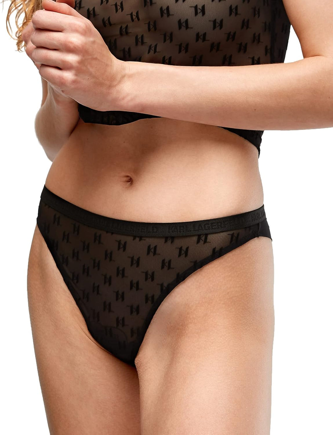 KARL LAGERFELD Damen Kl Monogram Flock Tanga XS Schwarz, XS Schwarz