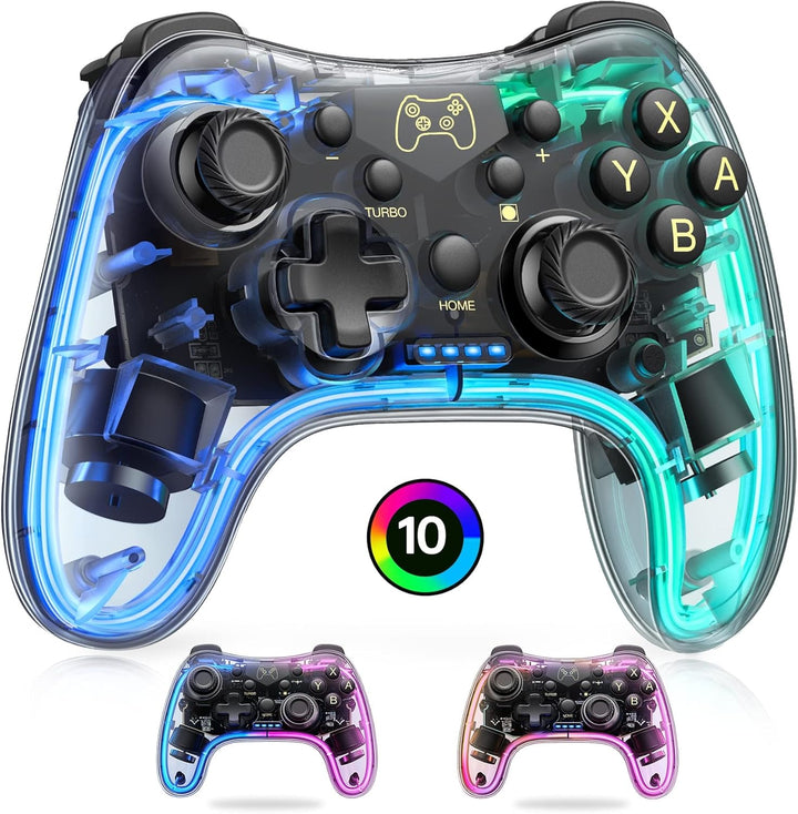 HASACOOL Switch Controller für Nintendo, Switch Controller mit Transparent/Leuchtend/Aufwecken/App-S