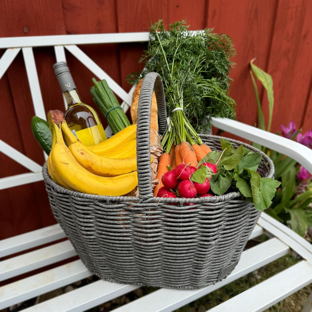 UNUS Kinder-Einkaufskorb Weidenkorb Gross für den Kaufladen Picknickkorb Osterkorb grau mit Griff Gr