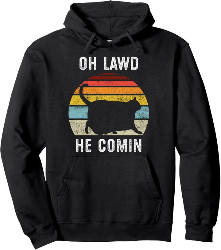 Chonk Katze, Retro Stil Vintage Meme, Oh Lawd He Comin Pullover Hoodie