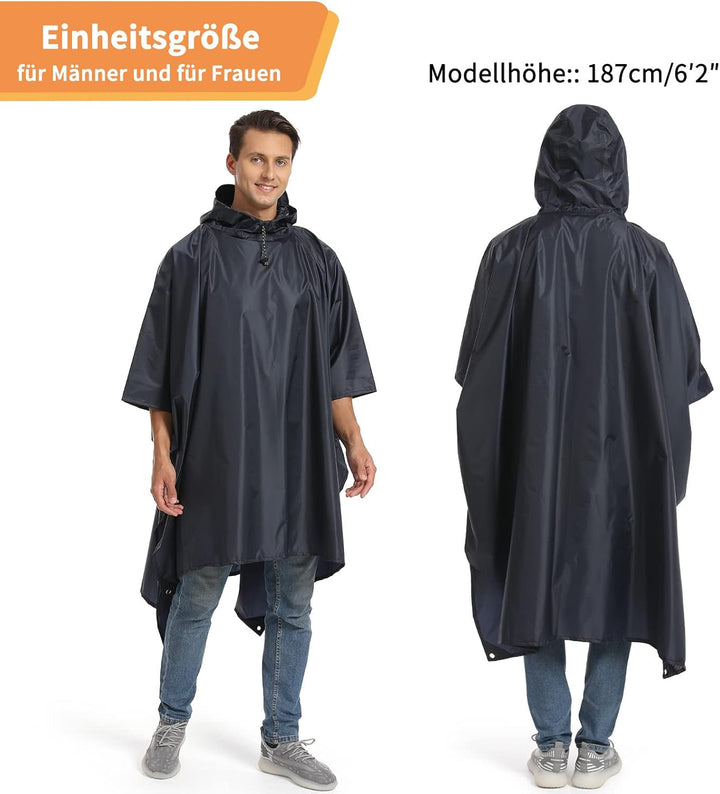 Opret Wasserdicht Regenponcho Damen Herren, Leicht Atmungsaktiv Regencape 3-in-1-Multifunktional Reg