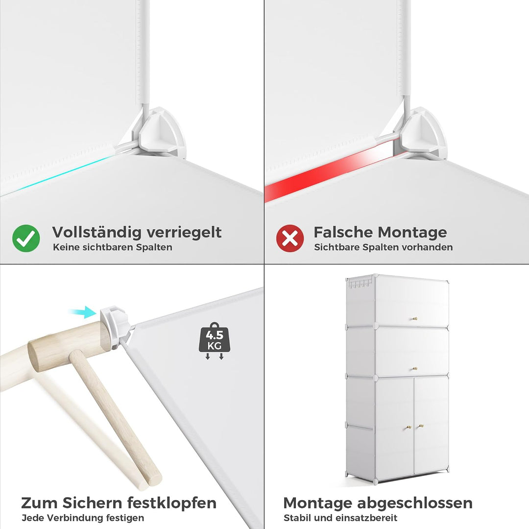 Mondeer Schuhregal, Schuhschrank 8 Ebenen mit Türen, Kunststoff Aufbewahrungsschrank mit Verstellbar