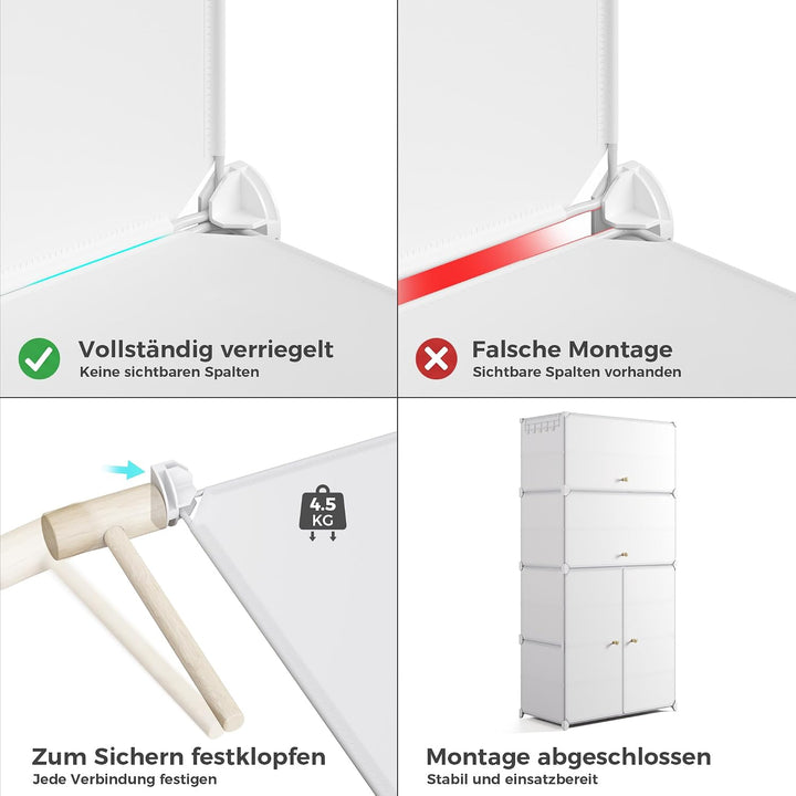 Mondeer Schuhregal, Schuhschrank 8 Ebenen mit Türen, Kunststoff Aufbewahrungsschrank mit Verstellbar