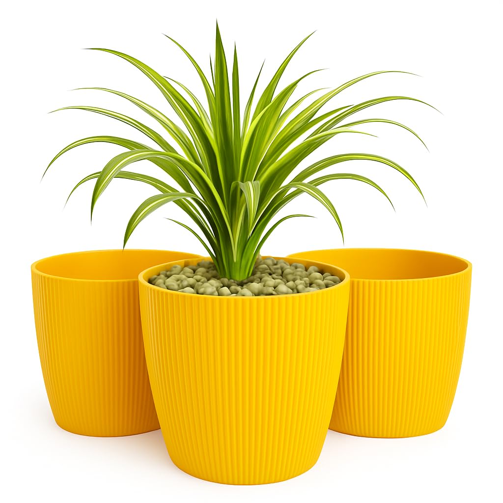 Home Garden Ornaments Blumentopf Set 3er – Kunststoff Übertopf, geriffeltes Design, modern & dekorat