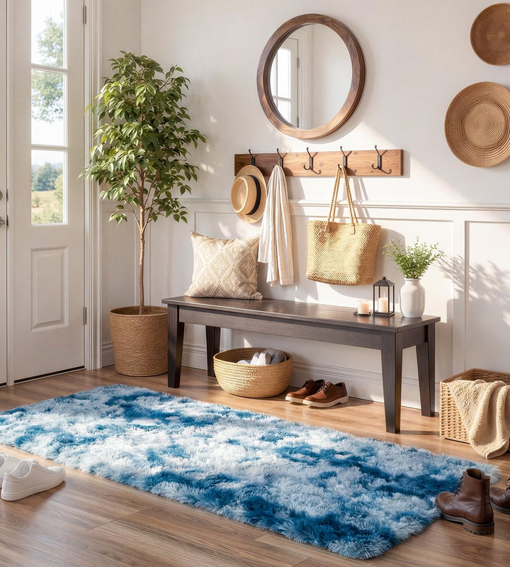 VOFUSHON Wohnzimmer Hochflor Teppich,Shaggy Flur Läufer Teppich Modern Flauschiger Weich Bunte Batik