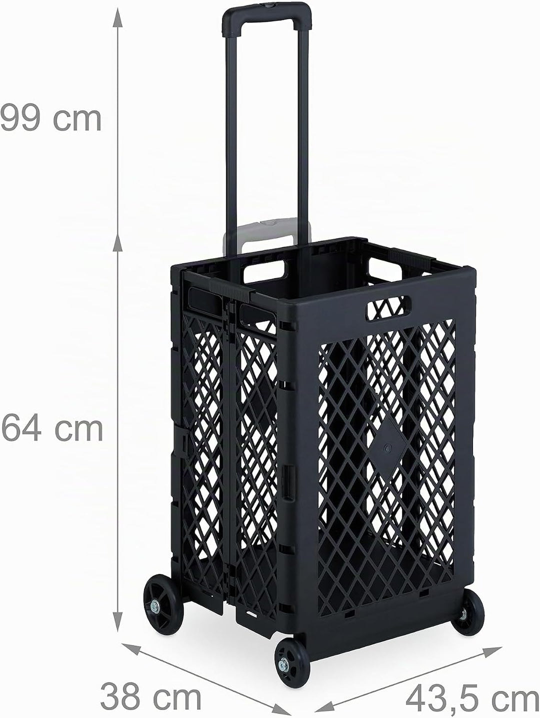 Relaxdays Einkaufstrolley klappbar, Einkaufskorb mit Rollen, bis 25 kg, Teleskopgriff, Gitter, hohe