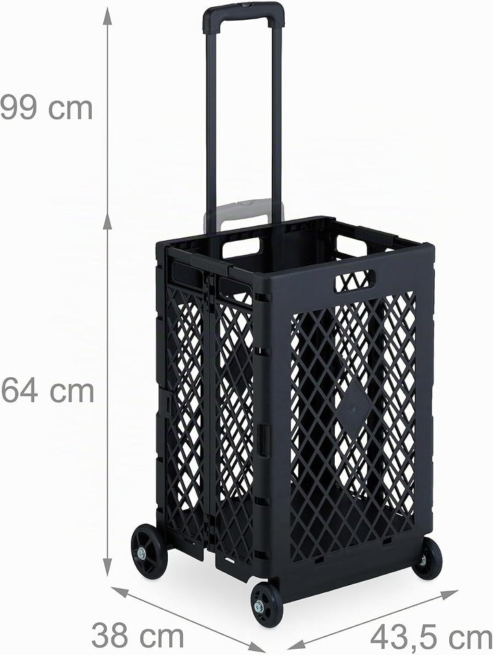 Relaxdays Einkaufstrolley klappbar, Einkaufskorb mit Rollen, bis 25 kg, Teleskopgriff, Gitter, hohe
