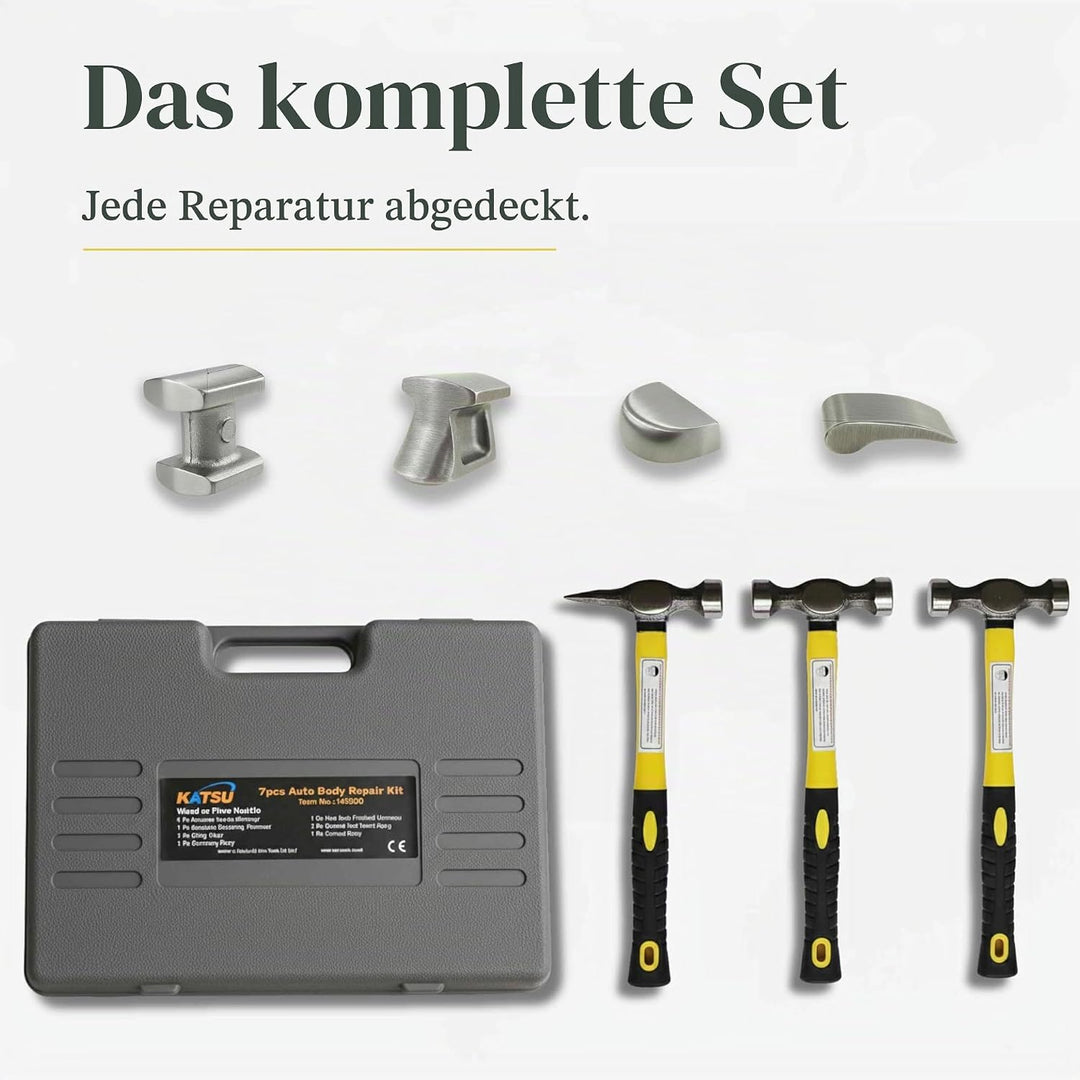 TOPWAY Karosserie-Ausbeul-Satz 7-tlg, Reparaturset für Karosserie, Hammer und Puppen-Set Professiona