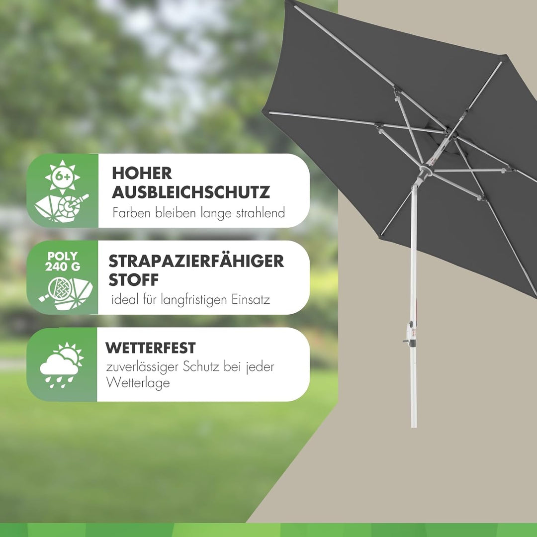 Doppler Sonnenschirm AluPro Neo Kurbel 305cm I 6-eckiger Sonnenschirm für Balkon & Terrasse I Schirm