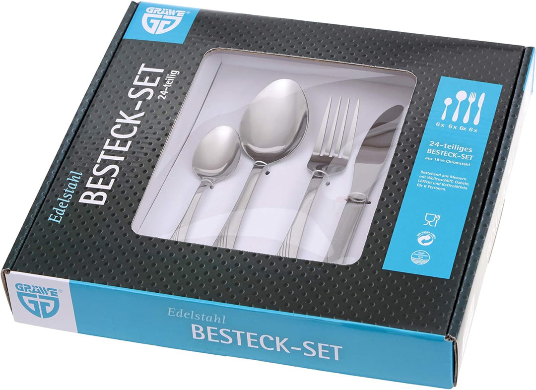 GRÄWE Besteckset für 6 Personen aus Edelstahl, Tafelbesteck Set 30-teilig, nickelfrei, rostfrei, han