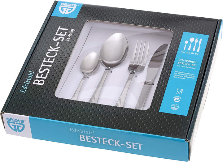 GRÄWE Besteckset für 6 Personen aus Edelstahl, Tafelbesteck Set 30-teilig, nickelfrei, rostfrei, han