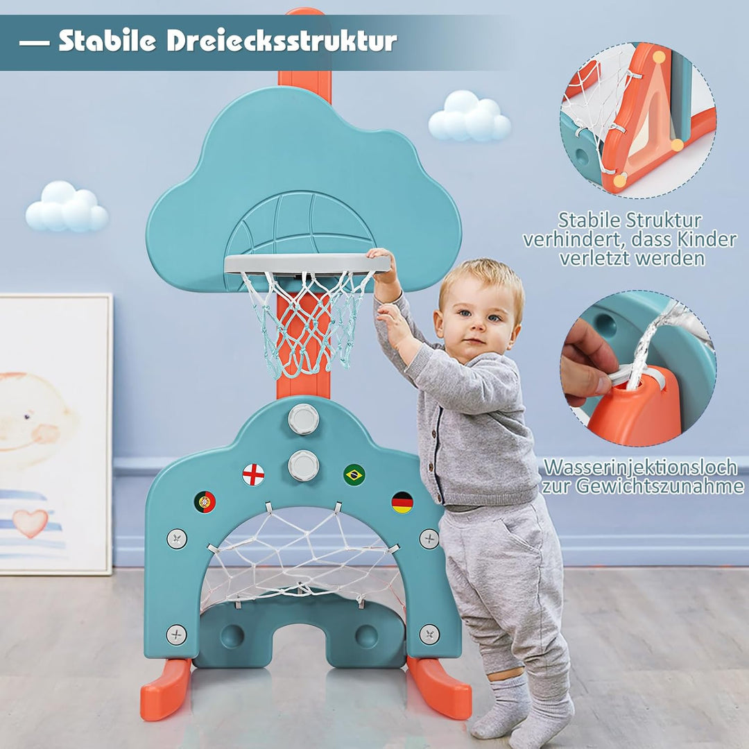 GOPLUS 3-in-1 Kinder Spielplatz, Basketballkorb &amp; Fussballtor &amp; Golfspiel, Höhenverstellbarer Basket