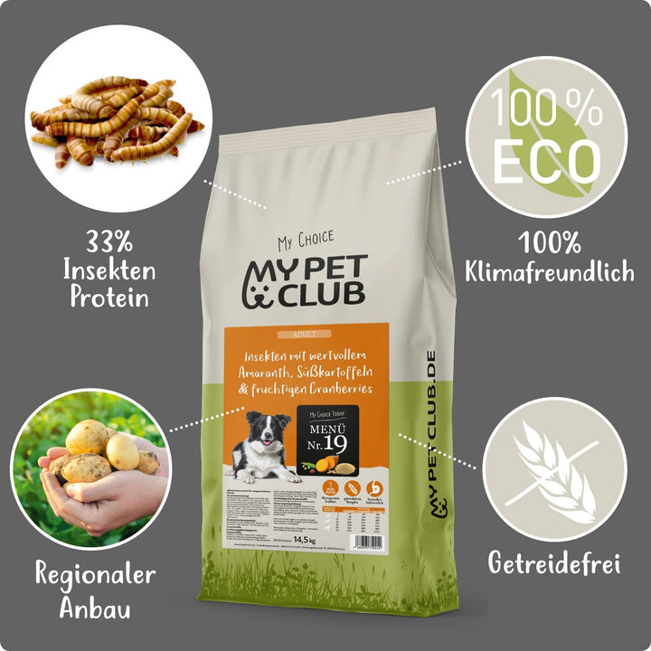 MyPetClub Insekten (1 x 14,5 kg) getreidefreies Hundefutter sensitiv I 33% Insekten Anteil I hypoall