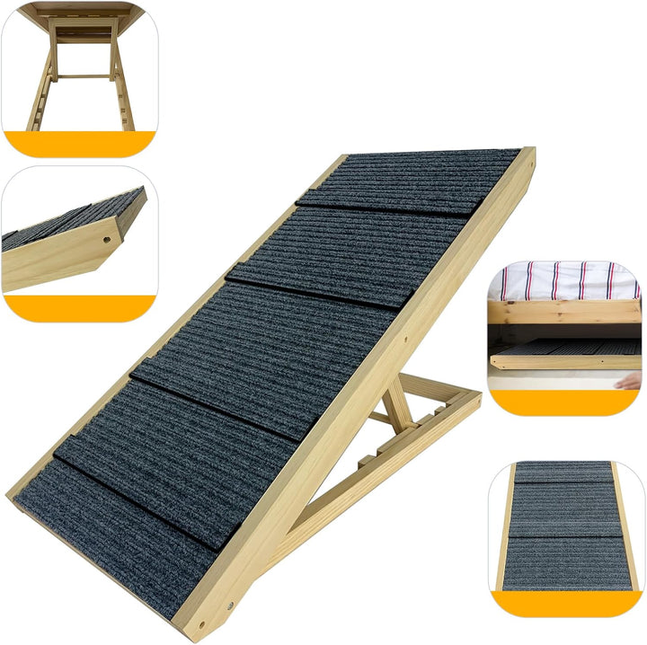 UISEBRT Hundetreppe Klappbar Hunderampe Haustiertreppe aus Holz Tiertreppe mit Anti-rutsch Einsatz,