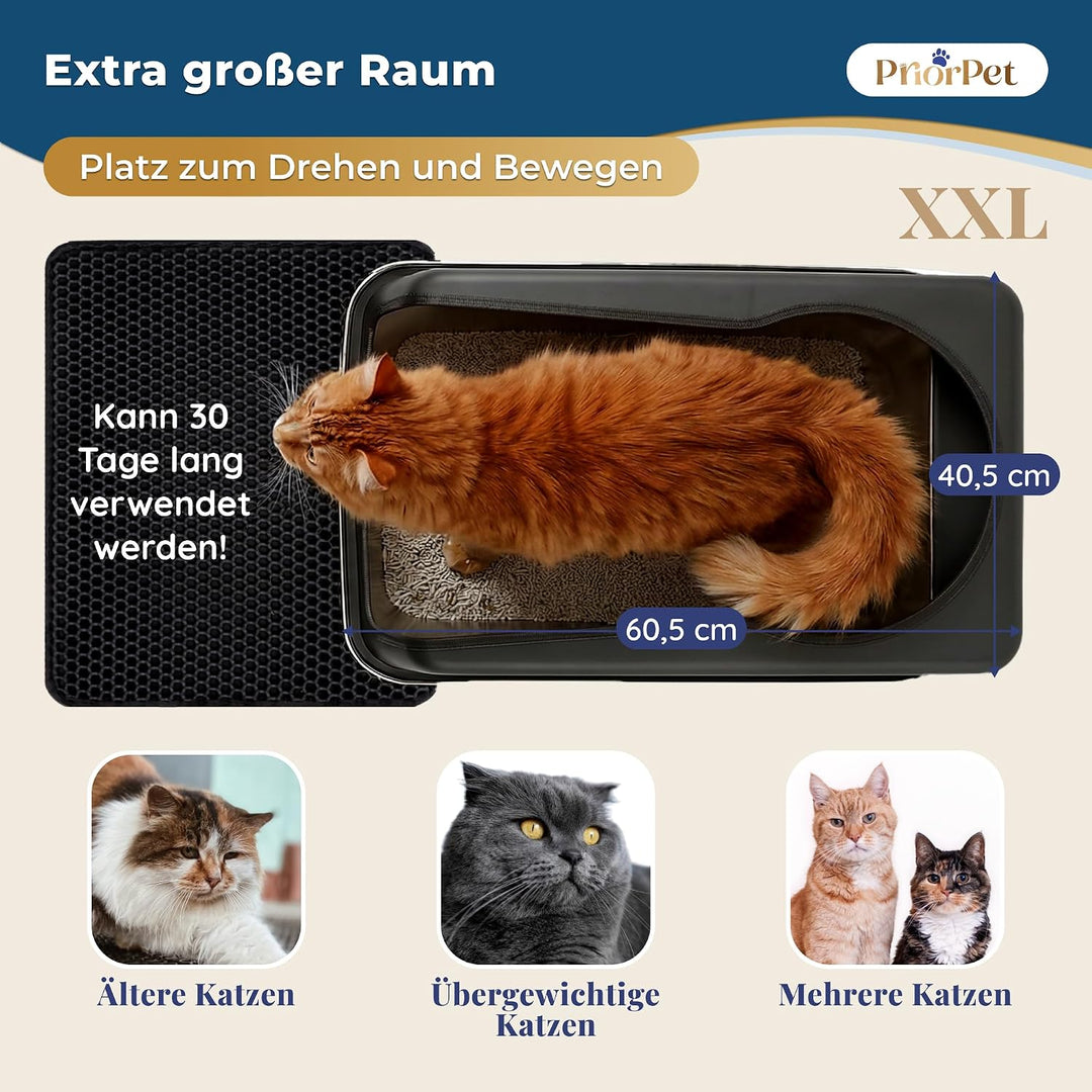 Katzenklo Edelstahl XXL Matt Schwarz – Leicht zu reinigen, geruchsresistent – Katzentoilette mit hoh