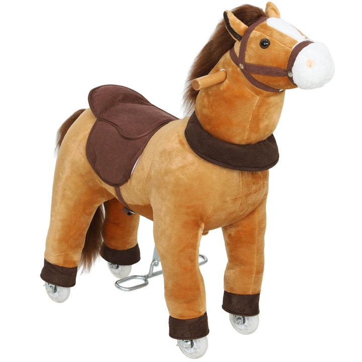 AIYAPLAY Reitpferd, Spielpferd zum Reiten mit Sattel Rollen, 75 cm Stehpferd, Plüschpferd für Kinder