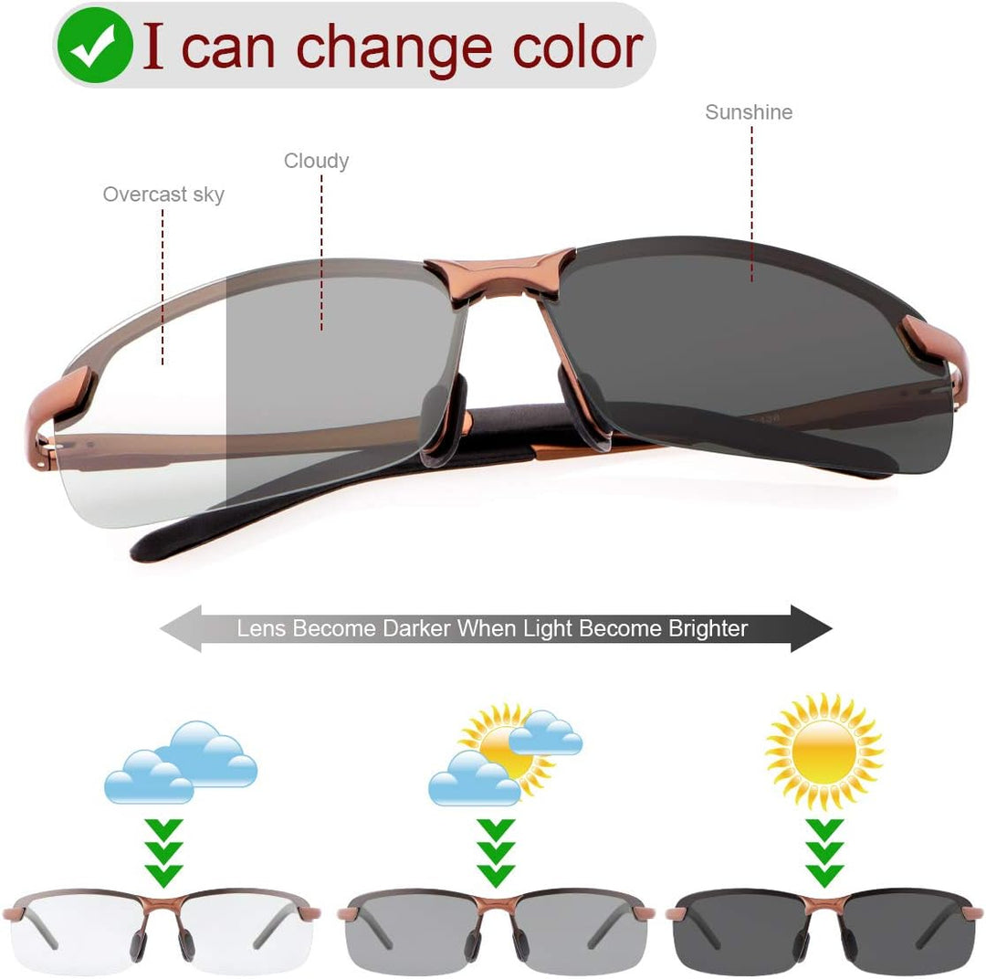 MIRYEA Herren Photochromatisch Sportbrille Polarisiert Sonnenbrille UVA UVB Brillen 3043-braun, 3043