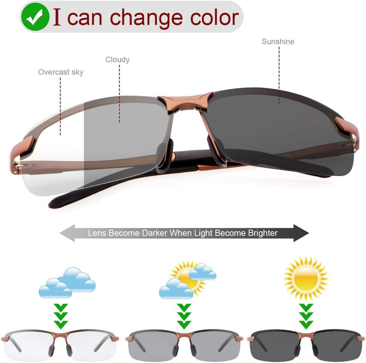 MIRYEA Herren Photochromatisch Sportbrille Polarisiert Sonnenbrille UVA UVB Brillen 3043-braun, 3043