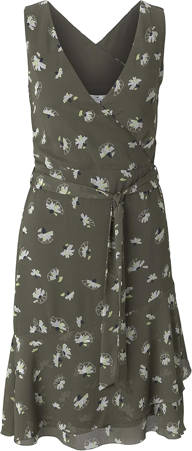 TOM TAILOR Damen Ärmelloses Chiffonkleid 34 27428 - Khaki Floral Design, 34 27428 - Khaki Floral Des