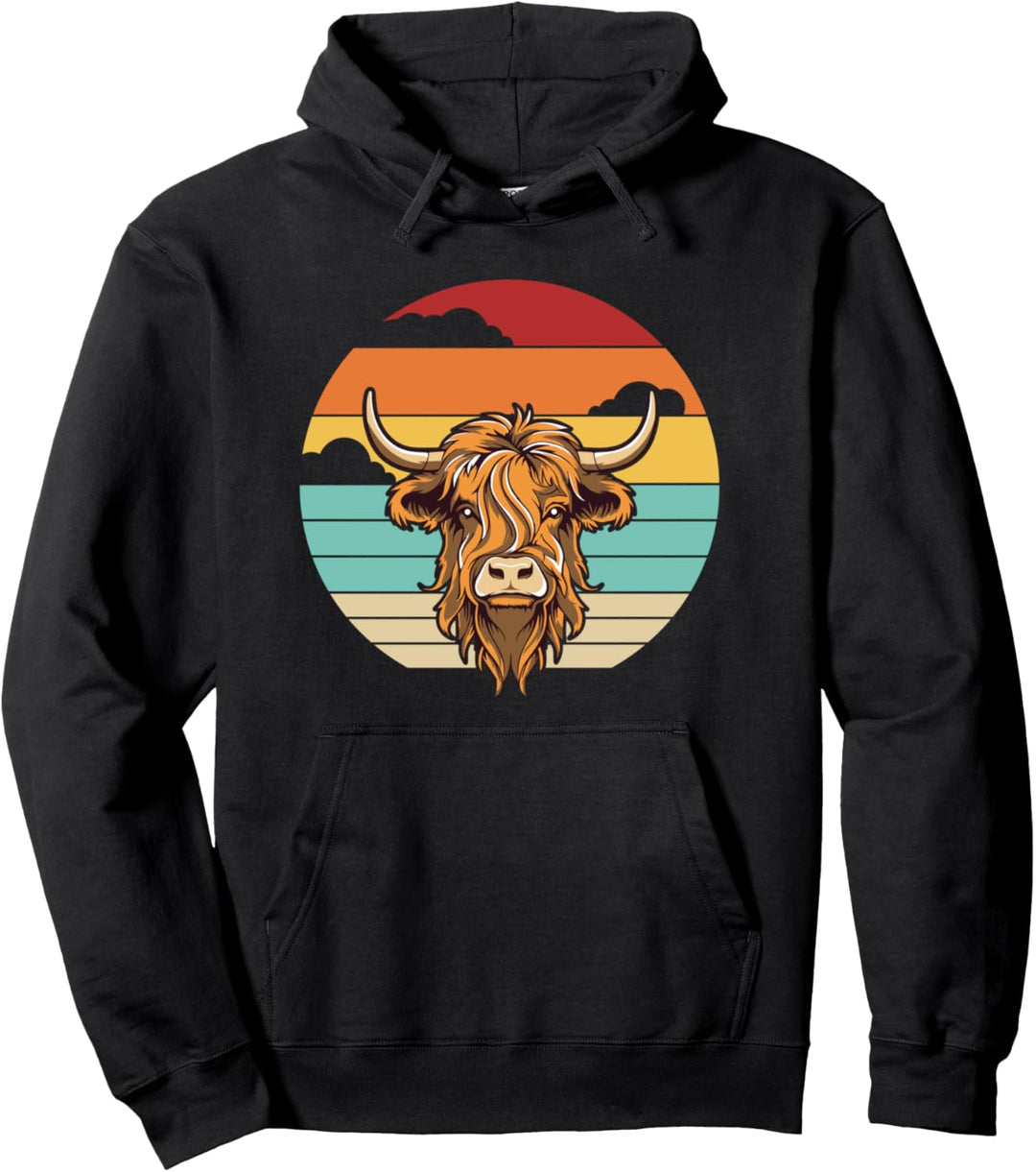 Retro Highland Kuh Schottische Vieh Züchter Hochland Rinder Pullover Hoodie