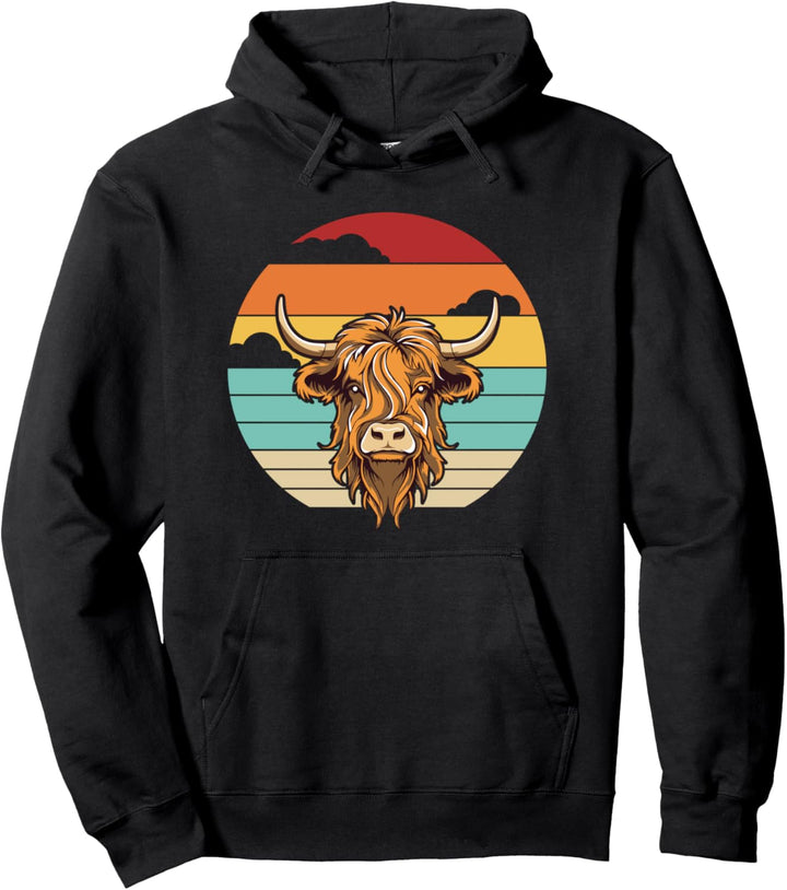 Retro Highland Kuh Schottische Vieh Züchter Hochland Rinder Pullover Hoodie