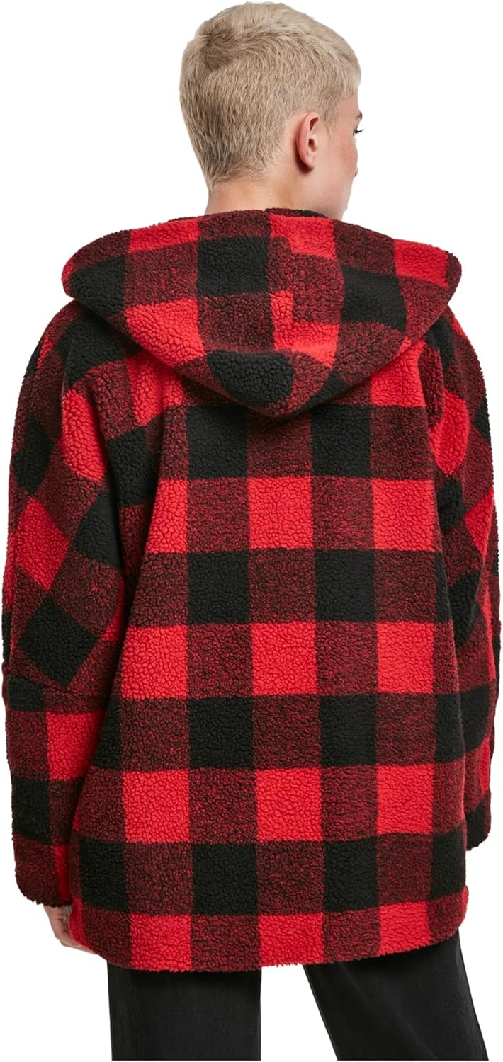 Urban Classics Damen Winter Jacke Ladies Oversized Check Sherpa Jacket mit Kapuze, Holzfäller Karo M