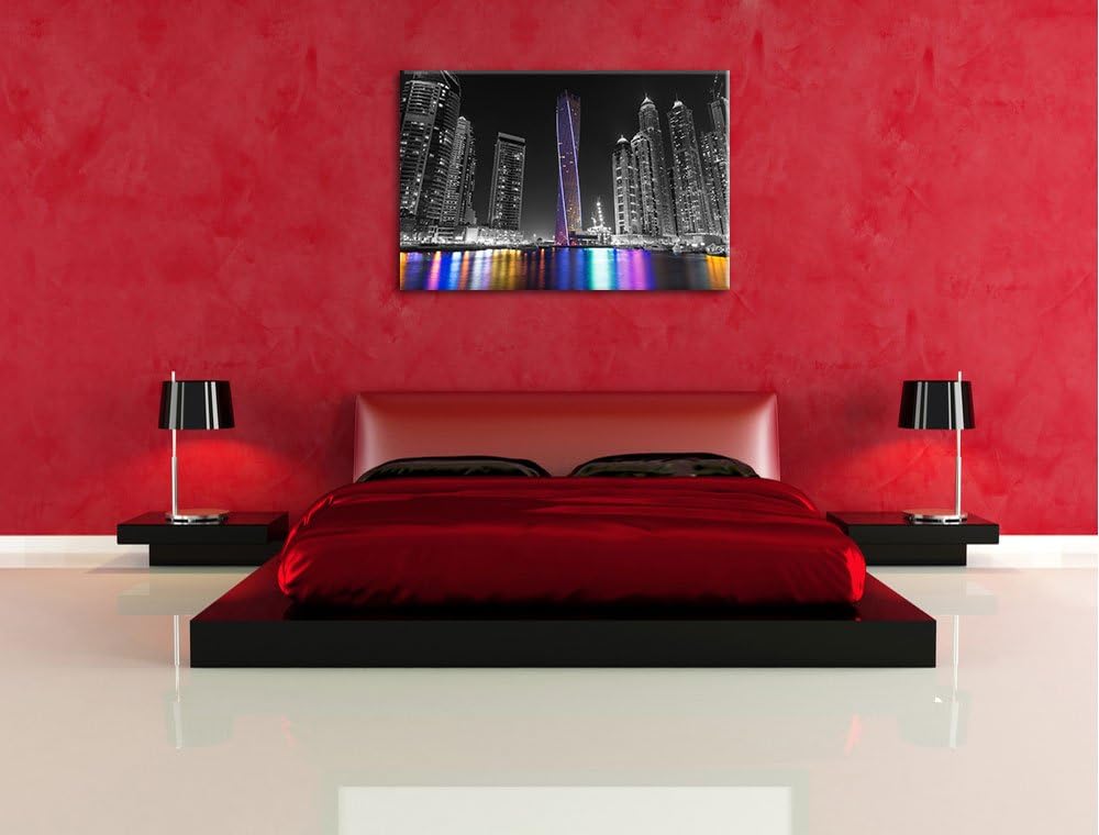 Skyline von Dubai bei Nacht schwarz/weiss Format: 100x70 auf Leinwand, XXL riesige Bilder fertig ger