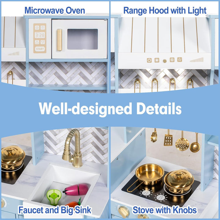 BRINJOY Schlammküche, Spielküche Kinder Zweiseitige Holz-Matschküche für draussen mit realistischem