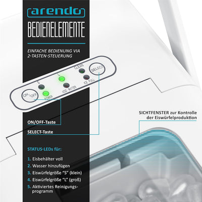 Arendo - Eiswürfelmaschine Edelstahl - Testsieger 2021 - Eiswürfelbereiter Edelstahl - Ice Cube Make