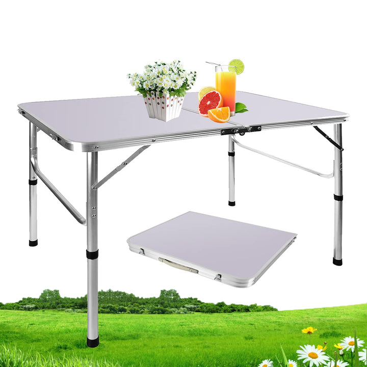 Zusammenklappbarer Camping-Picknicktisch aus Aluminium, 90 x 60 x 67 cm 90 x 60 x 37/67 cm (2 Height