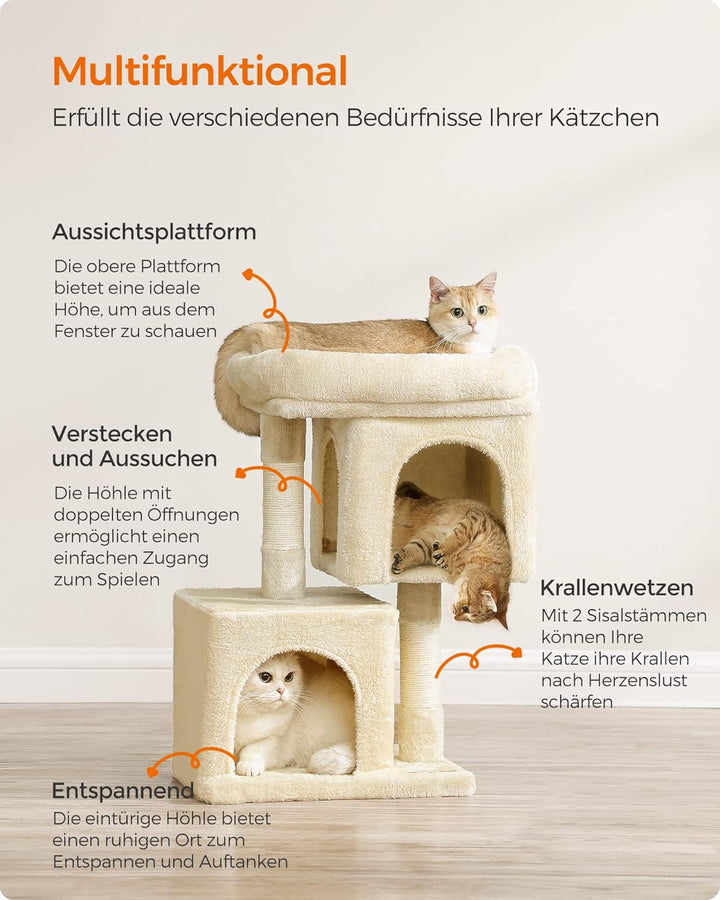 Feandrea Kratzbaum klein, 67 cm Katzenbaum, Katzenhaus für Kätzchen bis zu 3 kg, grosse Plattform, S