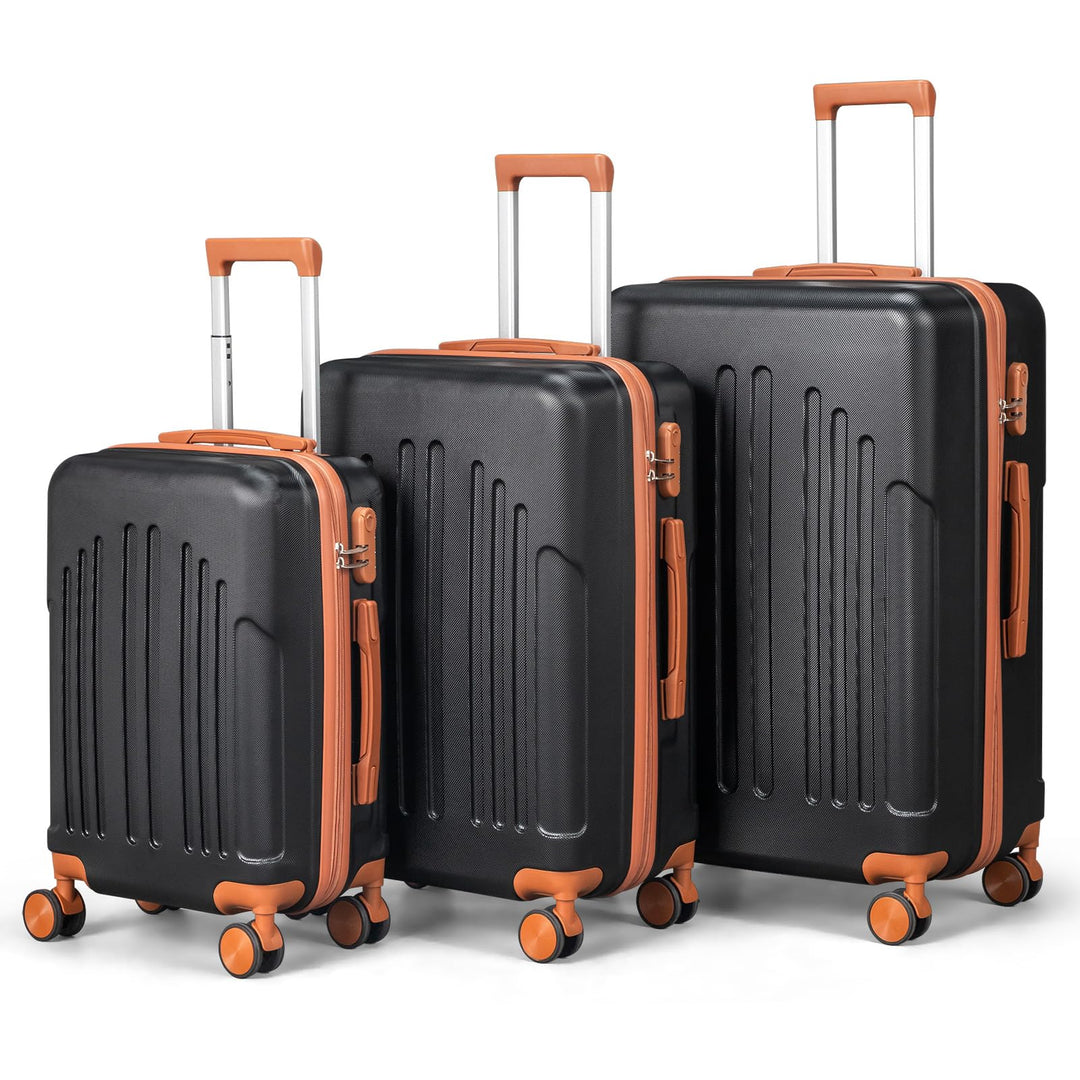 LALAHO Kofferset 3 teilig Hartschale (Schwarz-Braun) | Reisekoffer mit Rollen Gross, Koffer Set 3 St