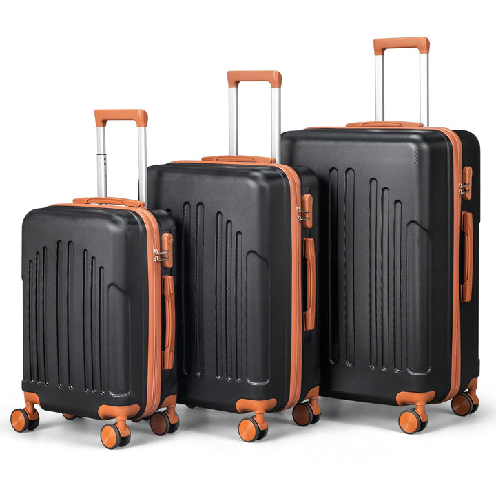 LALAHO Kofferset 3 teilig Hartschale (Schwarz-Braun) | Reisekoffer mit Rollen Gross, Koffer Set 3 St