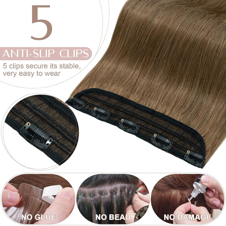 SEGO Haarteil Clip in Extensions Echthaar DICKER 1 Tresse 5 Clips Dicker Dichter Haarverlängerung 10