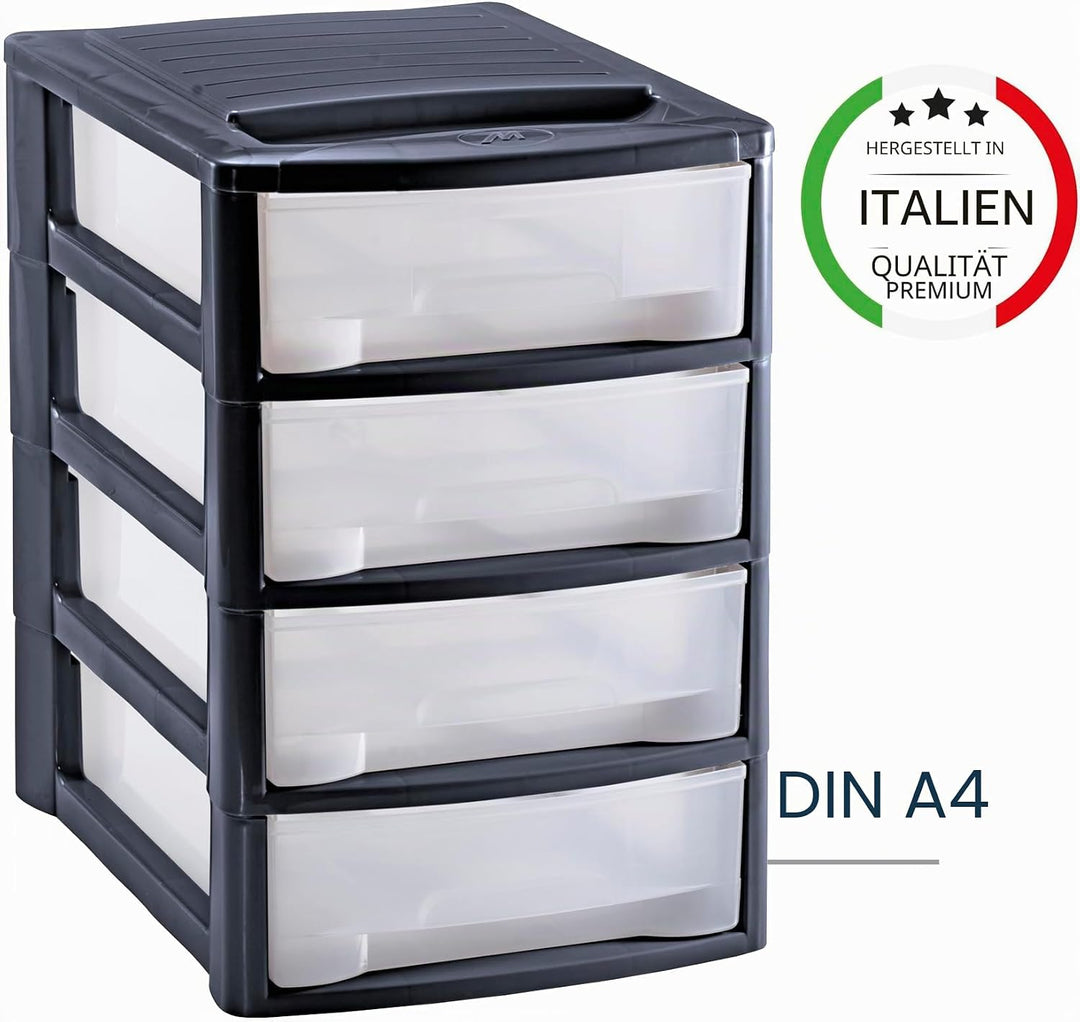 M home by Mazzei Mondex Schubladenbox DIN A4 Box mit 4 Schubladen aus Kunststoff PLS 6132 Organizer