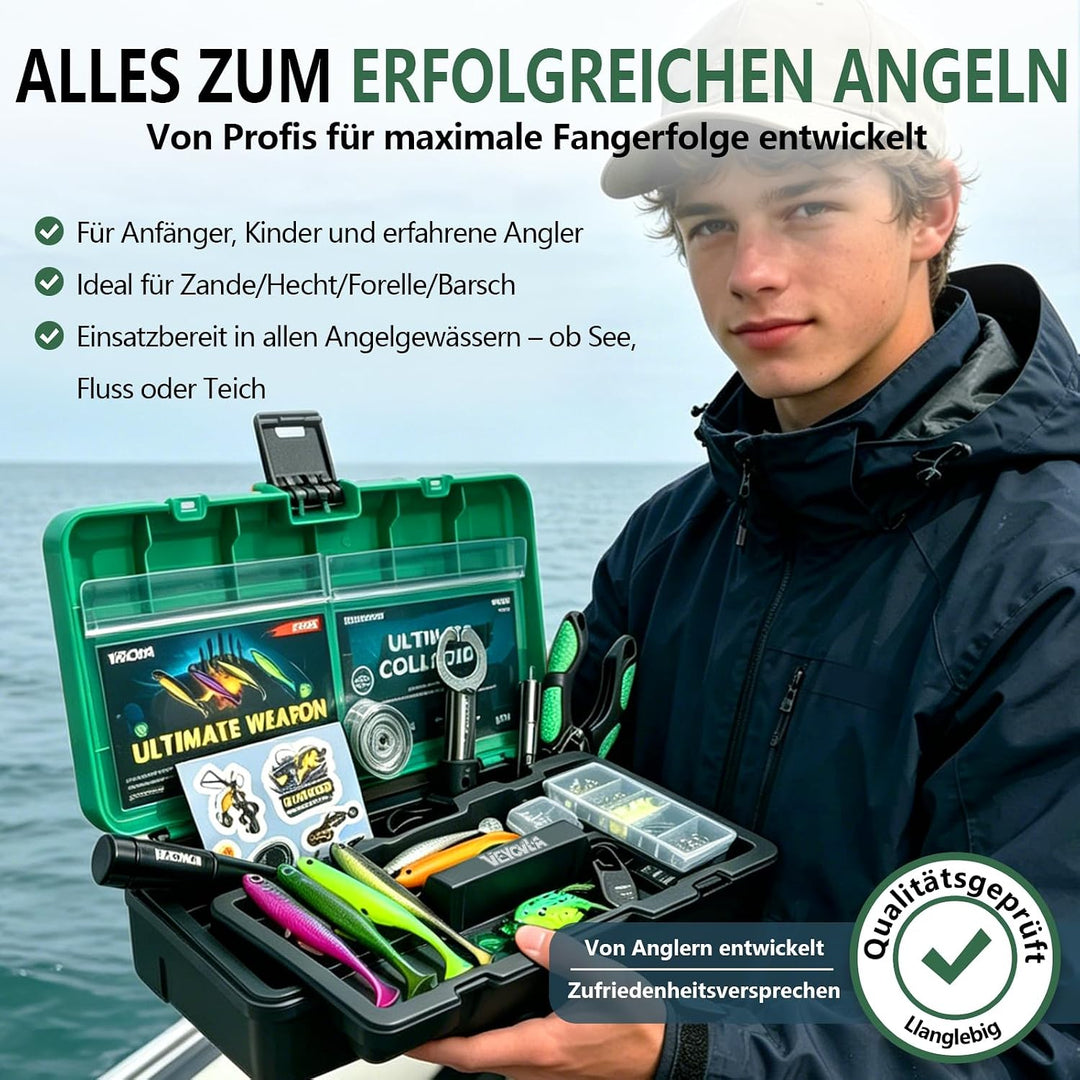 Fishing Angelkoffer-Set mit AngelZubehör | Angelset inklusive Premium-Angelwerkzeug Fischtöter für Z
