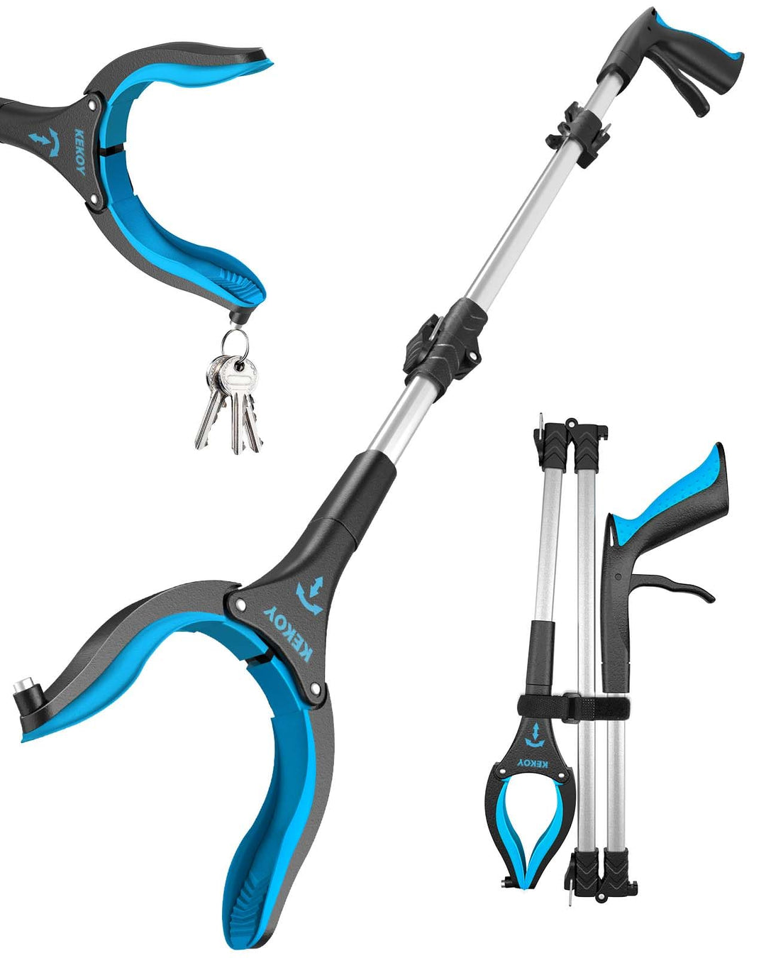 Kekoy Greifzange für Senioren 110cm Aluminium Müllzange, Faltbare Greifer für Senioren, Drehbar Müll