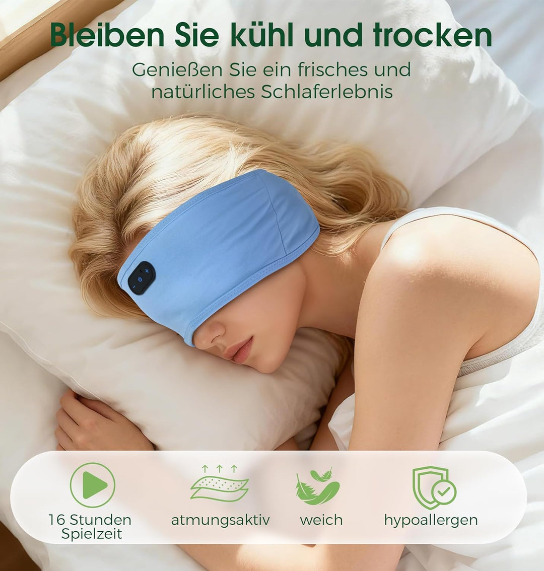 MUSICOZY Schlafkopfhörer Stirnband Bluetooth,Verbessert Kopfhörer Stirnband aus hautfreundlicher Bam
