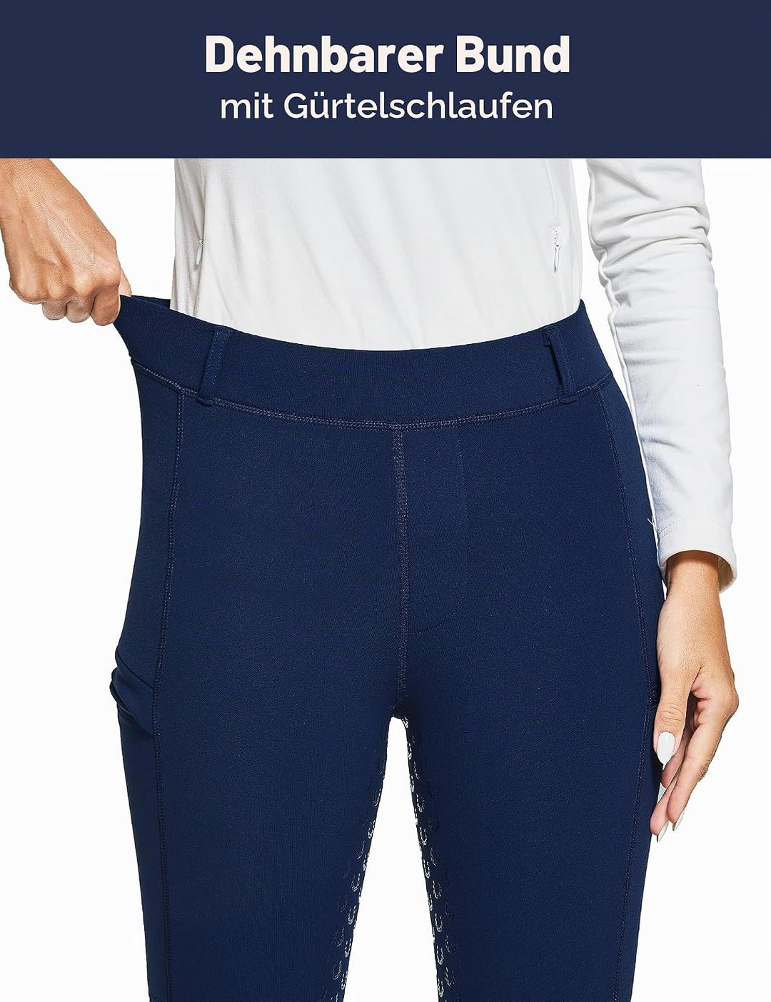 FitsT4 Sports Damen Winterreitleggings Fleece-Reithose Silikon Vollbesatz Reithose mit Reissverschlu
