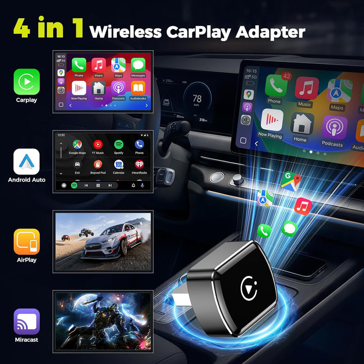 LAMTTO Wireless CarPlay Adapter für iPhones & Android Auto,AirPlay/Miracast, Von Kabelgebunden Auf K