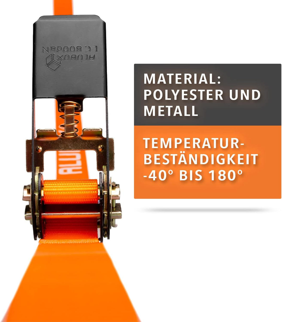 Alubox Spanngurt mit Ratsche 25mm breit orange Belastbarkeit 800kg Ratschengurt TÜV G/S geprüft - Lä