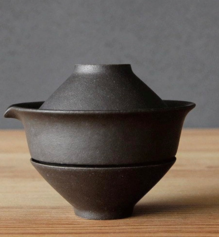 Gohobi Handgefertigtes Gaiwan-Reise-Teeservice aus Keramik – tragbares Gongfu-Teekanne &amp; Tassen-Set