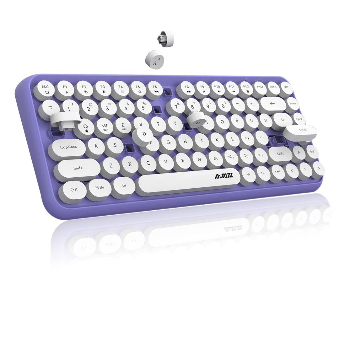 FELiCON 308i Kabellose Retro Tastatur, Bluetooth Silent Cute Computer Tastatur mit Runder Punk Taste