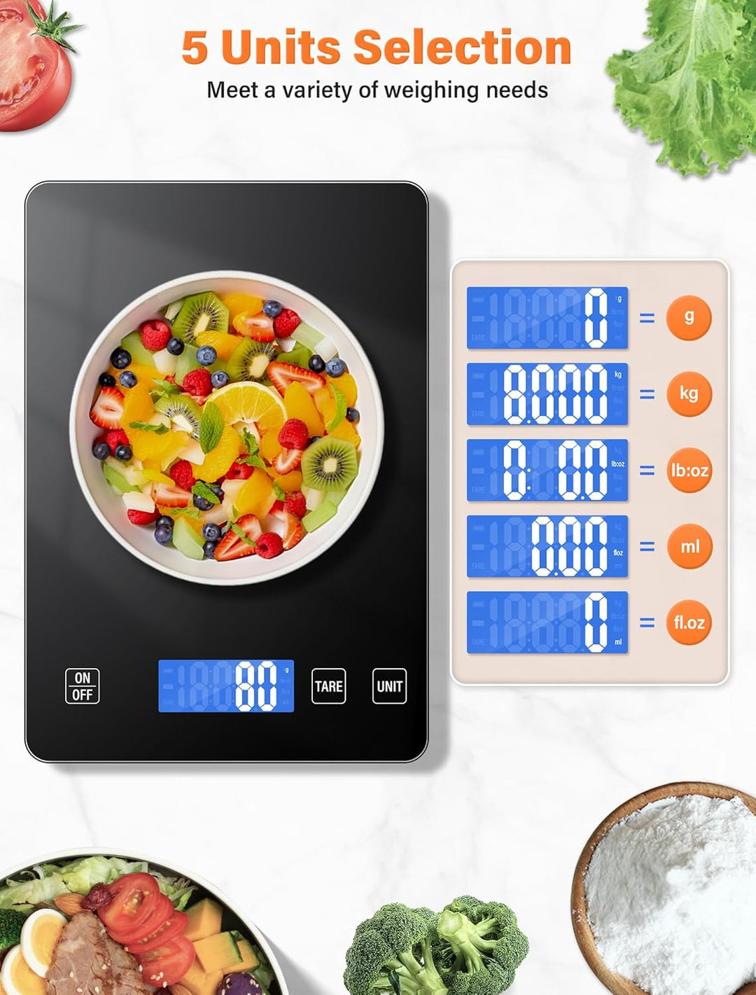 15kg Küchenwaage, Wiederaufladbare Digitale Küchenwaage, Glas Essenswaage mit LCD Display, Tara-Funk