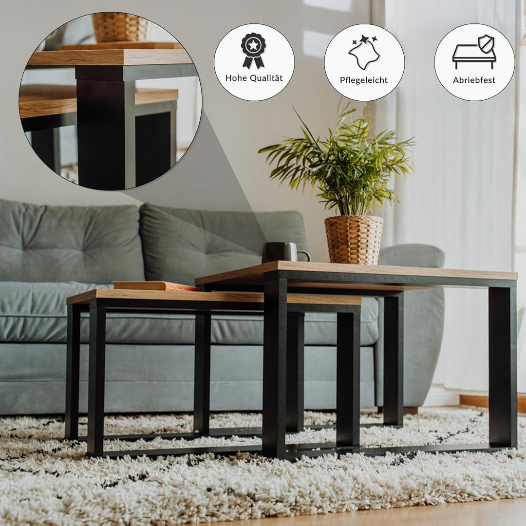 LEHMANN Wohnzimmertisch Holz, Couchtisch 2er Set in 2 Grössen, Beistelltisch Holz, Wohnzimmer Tisch
