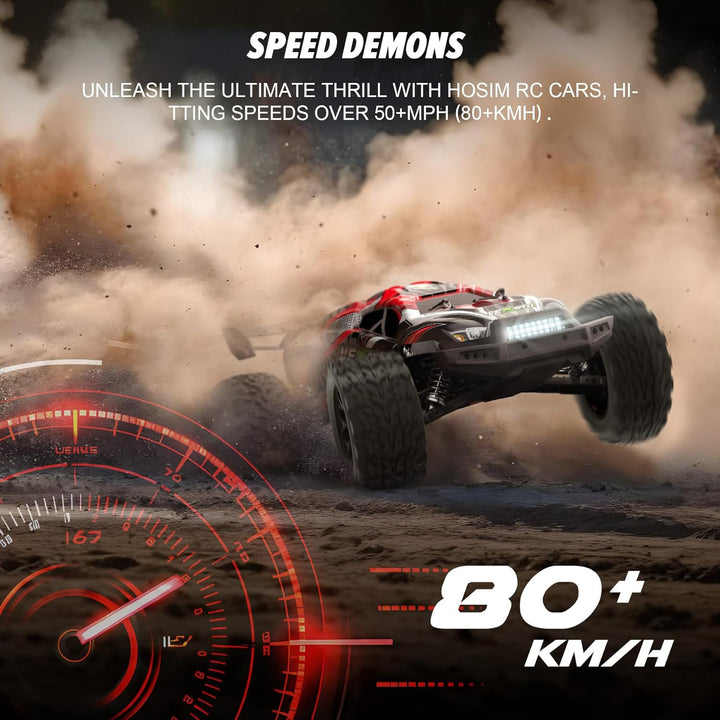 Hosim Ferngesteuertes Auto ab 14 Jahre, 1:8 Brushless RC Auto 70+ KM/H High Speed, 4x4 Offroad Monst