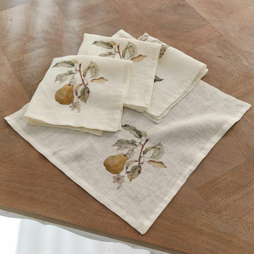 LOBERON® Serviette 4er Set Tupisa, zarter Birnen-Print, Landhaus-Stil, wiederverwendbar, Tischdeko,