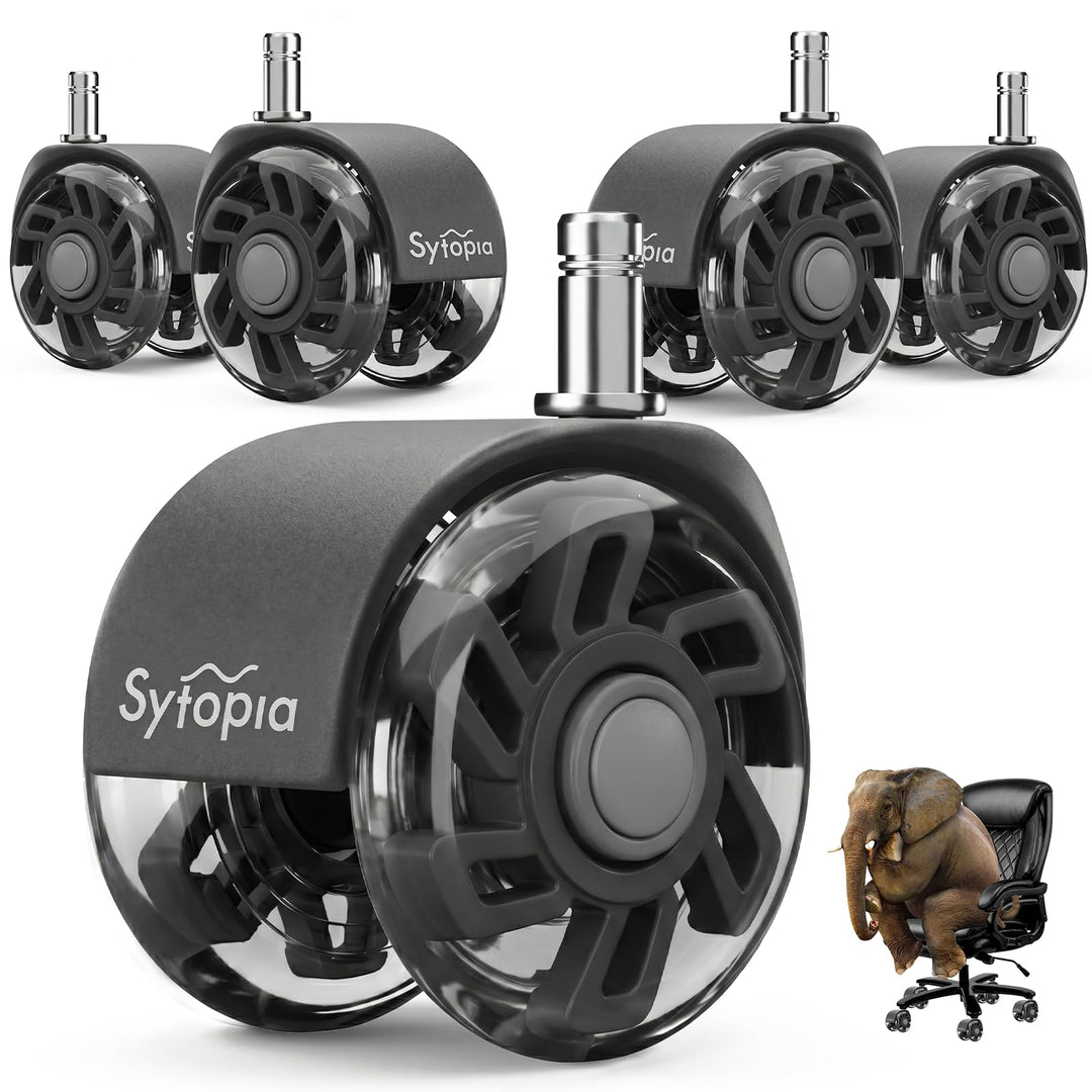Sytopia Bürostuhl Rollen 70mm 5er Set, 11x22mm Rollen für Bürostühle, Hartboden, Parkett, Bodenschut